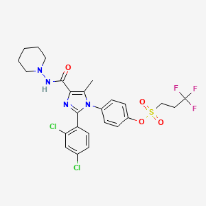 molecular formula C25H25Cl2F3N4O4S B10759472 1-Propanesulfonic acid, 3,3,3-trifluoro-, 4-(2-(2,4-dichlorophenyl)-5-methyl-4-((1-piperidinylamino)carbonyl)-1H-imidazol-1-yl)phenyl ester CAS No. 866598-45-0