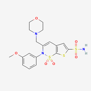 molecular formula C18H21N3O6S3 B10759747 2-(3-methoxyphenyl)-3-(morpholin-4-ylmethyl)-1,1-dioxothieno[3,2-e]thiazine-6-sulfonamide 