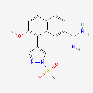 molecular formula C16H16N4O3S B10760196 7-Methoxy-8-[1-(methylsulfonyl)-1H-pyrazol-4-YL]naphthalene-2-carboximidamide 