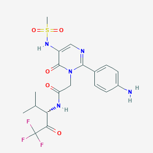 molecular formula C19H22F3N5O5S B10760429 2-[5-Methanesulfonylamino-2-(4-aminophenyl)-6-oxo-1,6-dihydro-1-pyrimidinyl]-n-(3,3,3-trifluoro-1-isopropyl-2-oxopropyl)acetamide 