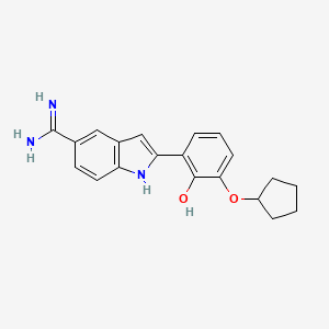 molecular formula C20H21N3O2 B10760488 2-{5-[Amino(iminio)methyl]-1H-indol-2-YL}-6-(cyclopentyloxy)benzenolate 