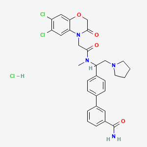 molecular formula C30H31Cl3N4O4 B10760792 3-[4-[1-[[2-(6,7-dichloro-3-oxo-1,4-benzoxazin-4-yl)acetyl]-methylamino]-2-pyrrolidin-1-ylethyl]phenyl]benzamide;hydrochloride 