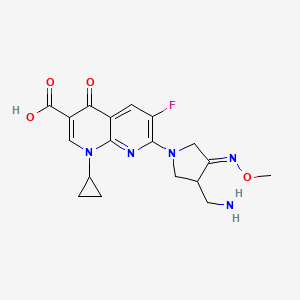 molecular formula C18H20FN5O4 B10761458 7-[(4E)-3-(aminomethyl)-4-methoxyiminopyrrolidin-1-yl]-1-cyclopropyl-6-fluoro-4-oxo-1,8-naphthyridine-3-carboxylic acid CAS No. 210353-54-1