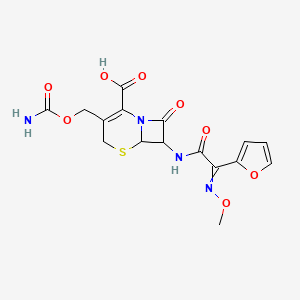 molecular formula C16H16N4O8S B10761522 3-(Carbamoyloxymethyl)-7-[[2-(2-furanyl)-2-methoxyimino-1-oxoethyl]amino]-8-oxo-5-thia-1-azabicyclo[4.2.0]oct-2-ene-2-carboxylic acid CAS No. 1089673-09-5