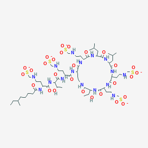 molecular formula C58H105N16O28S5-5 B10761537 [2-[17-(1-Hydroxyethyl)-22-[[2-[[3-hydroxy-2-[[2-(6-methyloctanoylamino)-4-(sulfonatomethylamino)butanoyl]amino]butanoyl]amino]-4-(sulfonatomethylamino)butanoyl]amino]-5,8-bis(2-methylpropyl)-3,6,9,12,15,18,23-heptaoxo-11,14-bis[2-(sulfonatomethylamino)ethyl]-1,4,7,10,13,16,19-heptazacyclotricos-2-yl]ethylamino]methanesulfonate 