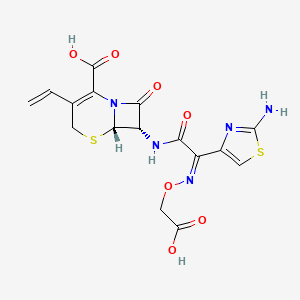 molecular formula C16H15N5O7S2 B10761651 (6S,7S)-7-[[(2Z)-2-(2-amino-1,3-thiazol-4-yl)-2-(carboxymethoxyimino)acetyl]amino]-3-ethenyl-8-oxo-5-thia-1-azabicyclo[4.2.0]oct-2-ene-2-carboxylic acid 