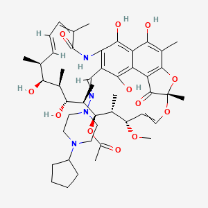 molecular formula C47H64N4O12 B10761731 [(7S,11S,12R,13S,14R,15R,16R,17S,18S,19E)-26-[(4-cyclopentylpiperazin-1-yl)iminomethyl]-2,15,17,27,29-pentahydroxy-11-methoxy-3,7,12,14,16,18,22-heptamethyl-6,23-dioxo-8,30-dioxa-24-azatetracyclo[23.3.1.14,7.05,28]triaconta-1(29),2,4,9,19,21,25,27-octaen-13-yl] acetate 