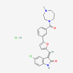 molecular formula C26H25Cl2N3O3 B10761755 (3E)-5-chloro-3-[[5-[3-(4-methyl-1,4-diazepane-1-carbonyl)phenyl]furan-2-yl]methylidene]-1H-indol-2-one;hydrochloride 