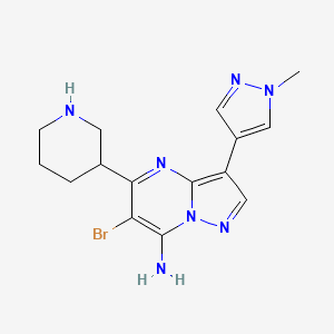 molecular formula C15H18BrN7 B10761767 6-bromo-3-(1-methyl-1H-pyrazol-4-yl)-5-(piperidin-3-yl)pyrazolo[1,5-a]pyrimidin-7-amine CAS No. 891495-88-8