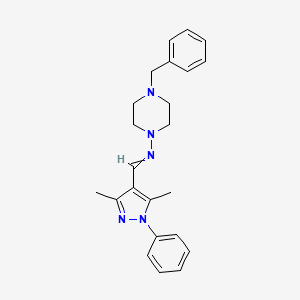 molecular formula C23H27N5 B10761782 1-(3,5-dimethyl-1-phenyl-4-pyrazolyl)-N-[4-(phenylmethyl)-1-piperazinyl]methanimine 