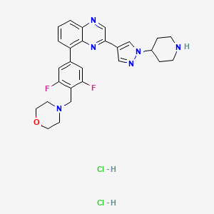 molecular formula C27H30Cl2F2N6O B10761840 4-[[2,6-difluoro-4-[3-(1-piperidin-4-ylpyrazol-4-yl)quinoxalin-5-yl]phenyl]methyl]morpholine;dihydrochloride CAS No. 1092499-93-8