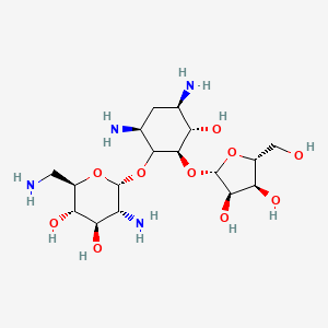 molecular formula C17H34N4O10 B10762662 (2R,3S,4R,5R,6R)-5-amino-2-(aminomethyl)-6-[(2R,3S,4R,6S)-4,6-diamino-2-[(2S,3R,4S,5R)-3,4-dihydroxy-5-(hydroxymethyl)oxolan-2-yl]oxy-3-hydroxycyclohexyl]oxyoxane-3,4-diol 