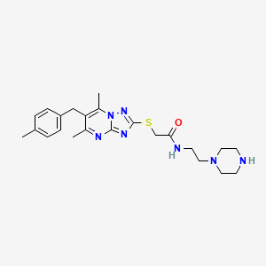 molecular formula C23H31N7OS B10763817 2-{[5,7-dimethyl-6-(4-methylbenzyl)[1,2,4]triazolo[1,5-a]pyrimidin-2-yl]thio}-N-(2-piperazin-1-ylethyl)acetamide 