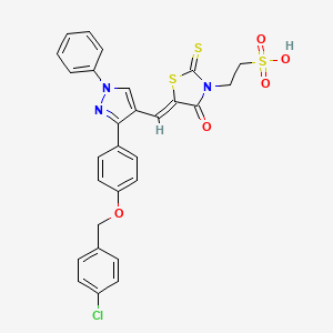 2-[(5Z)-5-[[3-[4-[(4-chlorophenyl)methoxy]phenyl]-1-phenylpyrazol-4-yl]methylidene]-4-oxo-2-sulfanylidene-1,3-thiazolidin-3-yl]ethanesulfonic acid