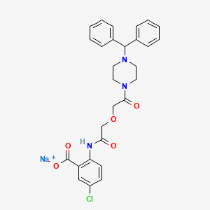 molecular formula C28H27ClN3NaO5 B10764139 sodium;2-[[2-[2-(4-benzhydrylpiperazin-1-yl)-2-oxoethoxy]acetyl]amino]-5-chlorobenzoate 