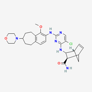 molecular formula C28H35ClN6O3 B10764639 (2R,4S)-3-[[5-chloro-2-[(4-methoxy-7-morpholin-4-yl-6,7,8,9-tetrahydro-5H-benzo[7]annulen-3-yl)amino]pyrimidin-4-yl]amino]bicyclo[2.2.1]hept-5-ene-2-carboxamide 