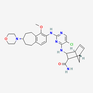 molecular formula C28H35ClN6O3 B10764694 (1S,4R)-3-[[5-chloro-2-[[(7S)-4-methoxy-7-morpholin-4-yl-6,7,8,9-tetrahydro-5H-benzo[7]annulen-3-yl]amino]pyrimidin-4-yl]amino]bicyclo[2.2.1]hept-5-ene-2-carboxamide 