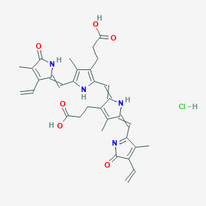 molecular formula C33H35ClN4O6 B10764698 3-(2-{[3-(2-carboxyethyl)-5-[(3-ethenyl-4-methyl-5-oxo-1H-pyrrol-2-ylidene)methyl]-4-methyl-1H-pyrrol-2-yl]methylidene}-5-[(4-ethenyl-3-methyl-5-oxopyrrol-2-yl)methylidene]-4-methyl-1H-pyrrol-3-yl)propanoic acid hydrochloride 