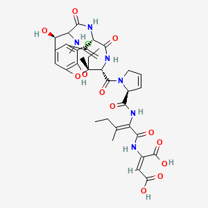 molecular formula C36H45ClN6O12 B10765019 (E)-2-[[(Z)-2-[[(2S)-1-[(3R,4S,7S,11R)-14-chloro-3-ethyl-11,15-dihydroxy-3-methyl-10-(methylamino)-6,9-dioxo-7-prop-1-en-2-yl-2-oxa-5,8-diazabicyclo[10.3.1]hexadeca-1(15),12(16),13-triene-4-carbonyl]-2,5-dihydropyrrole-2-carbonyl]amino]-3-methylpent-2-enoyl]amino]but-2-enedioic acid 