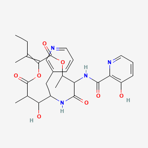 N-[2-butan-2-ylidene-10-hydroxy-5,11-dimethyl-3,7,12-trioxo-9-(pyridin-3-ylmethyl)-1,4-dioxa-8-azacyclododec-6-yl]-3-hydroxypyridine-2-carboxamide