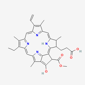 3-(16-ethenyl-11-ethyl-4-hydroxy-3-methoxycarbonyl-12,17,21,26-tetramethyl-7,23,24,25-tetrazahexacyclo[18.2.1.15,8.110,13.115,18.02,6]hexacosa-1,4,6,8(26),9,11,13(25),14,16,18(24),19-undecaen-22-yl)propanoic acid