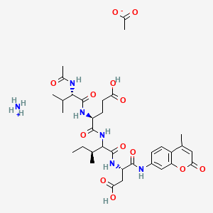 molecular formula C34H50N6O13 B10765582 azanium;(4S)-4-[[(2S)-2-acetamido-3-methylbutanoyl]amino]-5-[[(3S)-1-[[(2S)-3-carboxy-1-[(4-methyl-2-oxochromen-7-yl)amino]-1-oxopropan-2-yl]amino]-3-methyl-1-oxopentan-2-yl]amino]-5-oxopentanoic acid;acetate 