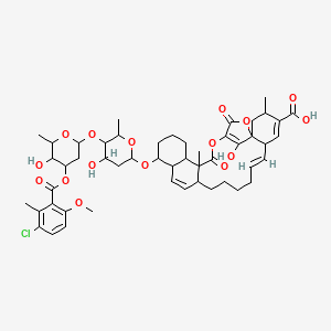 molecular formula C50H63ClO16 B10766399 (7E)-17-[5-[4-(3-chloro-6-methoxy-2-methylbenzoyl)oxy-5-hydroxy-6-methyloxan-2-yl]oxy-4-hydroxy-6-methyloxan-2-yl]oxy-28-hydroxy-3,22-dimethyl-23,26-dioxo-24,27-dioxapentacyclo[23.2.1.01,6.013,22.016,21]octacosa-4,7,14,25(28)-tetraene-4-carboxylic acid 