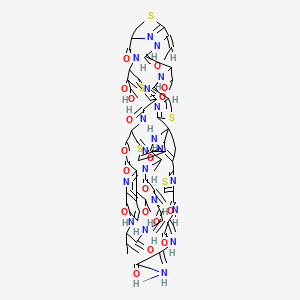 N-[3-[(3-amino-3-oxoprop-1-en-2-yl)amino]-3-oxoprop-1-en-2-yl]-2-[(1R,11Z,15S,18S,25S,26R,35R,37S,46S,53S,59R)-18-[(2S,3R)-2,3-dihydroxybutan-2-yl]-11-ethylidene-59-hydroxy-8-[(1R)-1-hydroxyethyl]-31-[(1S)-1-hydroxyethyl]-26,46-dimethyl-40,43-dimethylidene-6,9,16,23,28,38,41,44,47-nonaoxo-37-propan-2-yl-27-oxa-3,13,20,56-tetrathia-7,10,17,24,36,39,42,45,48,52,58,61,62,63,64-pentadecazanonacyclo[23.23.9.329,35.12,5.112,15.119,22.154,57.01,53.032,60]tetrahexaconta-2(64),4,12(63),19(62),21,29(61),30,32(60),33,51,54,57-dodecaen-51-yl]-1,3-thiazole-4-carboxamide