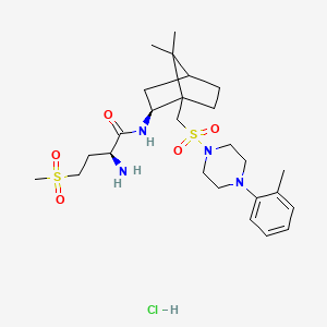 molecular formula C26H43ClN4O5S2 B10768304 (2S)-2-amino-N-[(2S)-7,7-dimethyl-1-[[4-(2-methylphenyl)piperazin-1-yl]sulfonylmethyl]-2-bicyclo[2.2.1]heptanyl]-4-methylsulfonylbutanamide;hydrochloride 