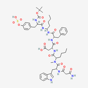 3-[2-[[2-[(3-amino-3-oxopropanoyl)amino]-3-(1H-indol-3-yl)propanoyl]-methylamino]hexanoylamino]-4-[[1-[1-[[2-[(2-methylpropan-2-yl)oxycarbonylamino]-3-(4-sulfooxyphenyl)propanoyl]amino]pentylamino]-1-oxo-3-phenylpropan-2-yl]amino]-4-oxobutanoic acid