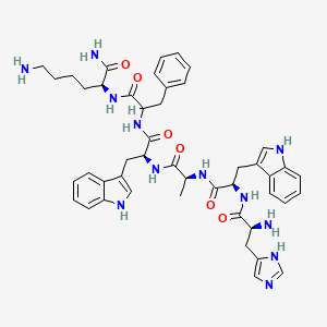 molecular formula C46H56N12O6 B10771236 (2S)-6-azanyl-2-[[2-[[(2S)-2-[[(2S)-2-[[(2R)-2-[[(2S)-2-azanyl-3-(1H-imidazol-5-yl)propanoyl]amino]-3-(1H-indol-3-yl)propanoyl]amino]propanoyl]amino]-3-(1H-indol-3-yl)propanoyl]amino]-3-phenyl-propanoyl]amino]hexanamide 