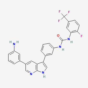 molecular formula C27H19F4N5O B10771246 1-[3-[5-(3-aminophenyl)-1H-pyrrolo[2,3-b]pyridin-3-yl]phenyl]-3-[2-fluoro-5-(trifluoromethyl)phenyl]urea 