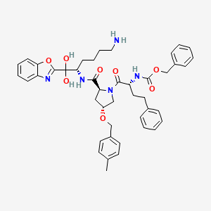 molecular formula C44H51N5O8 B10771256 benzyl N-[(2R)-1-[(2S,4R)-2-[[(2S)-6-amino-1-(1,3-benzoxazol-2-yl)-1,1-dihydroxyhexan-2-yl]carbamoyl]-4-[(4-methylphenyl)methoxy]pyrrolidin-1-yl]-1-oxo-4-phenylbutan-2-yl]carbamate 