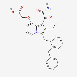 molecular formula C28H26N2O5 B10771270 2-[2-Ethyl-1-oxamoyl-3-[[2-(phenylmethyl)phenyl]methyl]indolizin-8-yl]oxyacetic acid 