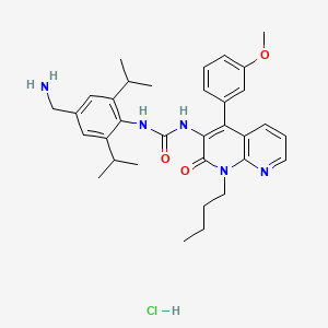 molecular formula C33H42ClN5O3 B10771312 1-[4-(Aminomethyl)-2,6-bis(propan-2-yl)phenyl]-3-[1-butyl-4-(3-methoxyphenyl)-2-oxo-1,2-dihydro-1,8-naphthyridin-3-yl]urea hydrochloride 