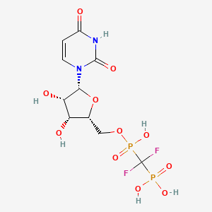 molecular formula C10H14F2N2O11P2 B10771354 [[[(2R,3R,4S,5R)-5-(2,4-dioxopyrimidin-1-yl)-3,4-dihydroxyoxolan-2-yl]methoxy-hydroxyphosphoryl]-difluoromethyl]phosphonic acid 