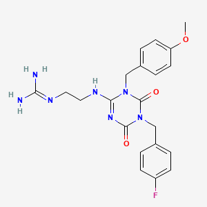 molecular formula C21H24FN7O3 B10771367 2-[2-[[5-[(4-Fluorophenyl)methyl]-1-[(4-methoxyphenyl)methyl]-4,6-dioxo-1,3,5-triazin-2-yl]amino]ethyl]guanidine 