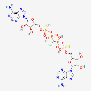 molecular formula C21H29ClN10O16P4S2 B10771401 [[(2R,3R,5R)-5-(6-aminopurin-9-yl)-3,4-dihydroxyoxolan-2-yl]methoxy-hydroxyphosphinothioyl]oxy-[[[[(3R,4S,5R)-5-(6-aminopurin-9-yl)-3,4-dihydroxyoxolan-2-yl]methoxy-sulfanylphosphoryl]oxy-hydroxyphosphoryl]-chloromethyl]phosphinic acid 