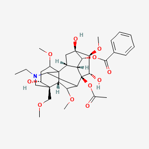 molecular formula C34H47NO11 B10771420 [(2R,3R,4R,5R,6S,7S,8R,13R,14R,16S,17S,18R)-8-acetyloxy-11-ethyl-5,7,14-trihydroxy-6,16,18-trimethoxy-13-(methoxymethyl)-11-azahexacyclo[7.7.2.12,5.01,10.03,8.013,17]nonadecan-4-yl] benzoate 