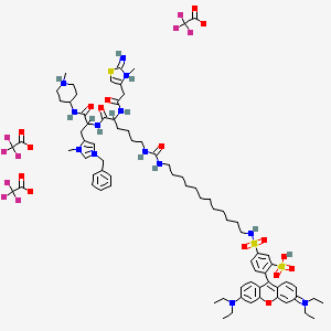 4-{[(1-{[2-(1-benzyl-3-methyl-1H-imidazol-3-ium-4-yl)-1-[(1-methylpiperidin-1-ium-4-yl)carbamoyl]ethyl]carbamoyl}-5-({[12-({4-[6-(diethylamino)-3-(diethyliminiumyl)-3H-xanthen-9-yl]-3-sulfobenzene}sulfonamido)dodecyl]carbamoyl}amino)pentyl)carbamoyl]methyl}-2-imino-3-methyl-2,3-dihydro-1,3-thiazol-3-ium tritrifluoroacetate