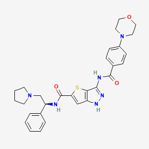 molecular formula C29H32N6O3S B10771630 3-[(4-morpholin-4-ylbenzoyl)amino]-N-[(1S)-1-phenyl-2-pyrrolidin-1-ylethyl]-1H-thieno[5,4-d]pyrazole-5-carboxamide 