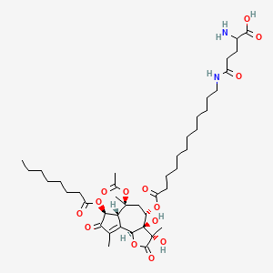 molecular formula C42H66N2O14 B10771647 5-[[12-[[(3S,3aR,4S,6S,6aR,7S,9bS)-6-acetyloxy-3,3a-dihydroxy-3,6,9-trimethyl-7-octanoyloxy-2,8-dioxo-5,6a,7,9b-tetrahydro-4H-azuleno[4,5-b]furan-4-yl]oxy]-12-oxododecyl]amino]-2-amino-5-oxopentanoic acid 