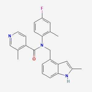 molecular formula C24H22FN3O B10771650 N-(4-fluoro-2-methylphenyl)-3-methyl-N-[(2-methyl-1H-indol-4-yl)methyl]pyridine-4-carboxamide 