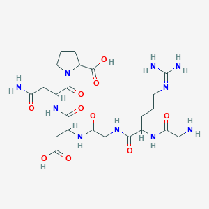 molecular formula C23H38N10O10 B10771676 1-[4-Amino-2-[[2-[[2-[[2-[(2-aminoacetyl)amino]-5-(diaminomethylideneamino)pentanoyl]amino]acetyl]amino]-3-carboxypropanoyl]amino]-4-oxobutanoyl]pyrrolidine-2-carboxylic acid 