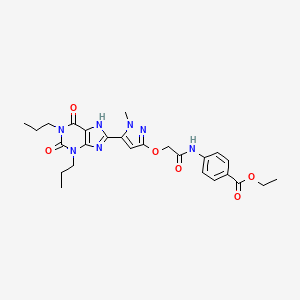 ethyl 4-[[2-[[(5Z)-5-(2,6-dioxo-1,3-dipropylpurin-8-ylidene)-1-methyl-2H-pyrazol-3-yl]oxy]acetyl]amino]benzoate