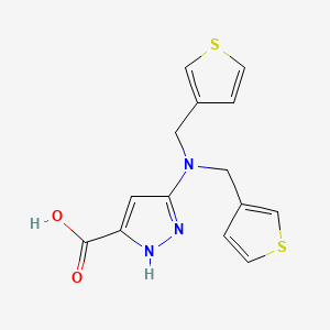 molecular formula C14H13N3O2S2 B10771701 3-[bis(thiophen-3-ylmethyl)amino]-1H-pyrazole-5-carboxylic acid 