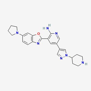 molecular formula C24H27N7O B10771734 5-(1-Piperidin-4-ylpyrazol-4-yl)-3-(6-pyrrolidin-1-yl-1,3-benzoxazol-2-yl)pyridin-2-amine 