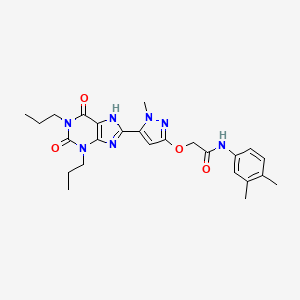 molecular formula C25H31N7O4 B10771799 N-(3,4-dimethylphenyl)-2-{[5-(2,6-dioxo-1,3-dipropyl-2,3,6,7-tetrahydro-1H-purin-8-yl)-1-methyl-1H-pyrazol-3-yl]oxy}acetamide 