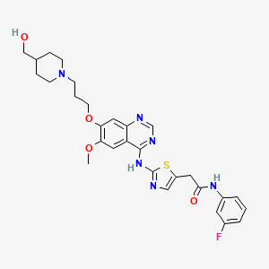 molecular formula C29H33FN6O4S B10771854 N-(3-fluorophenyl)-2-(2-(7-(3-(4-(hydroxymethyl)piperidin-1-yl)propoxy)-6-methoxyquinazolin-4-ylamino)thiazol-5-yl)acetamide 