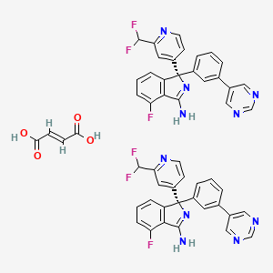 molecular formula C52H36F6N10O4 B10771918 (1S)-1-(2-(difluoromethyl)pyridin-4-yl)-4-fluoro-1-(3-(pyrimidin-5-yl)phenyl)-1H-isoindol-3-amine hemifumarate 